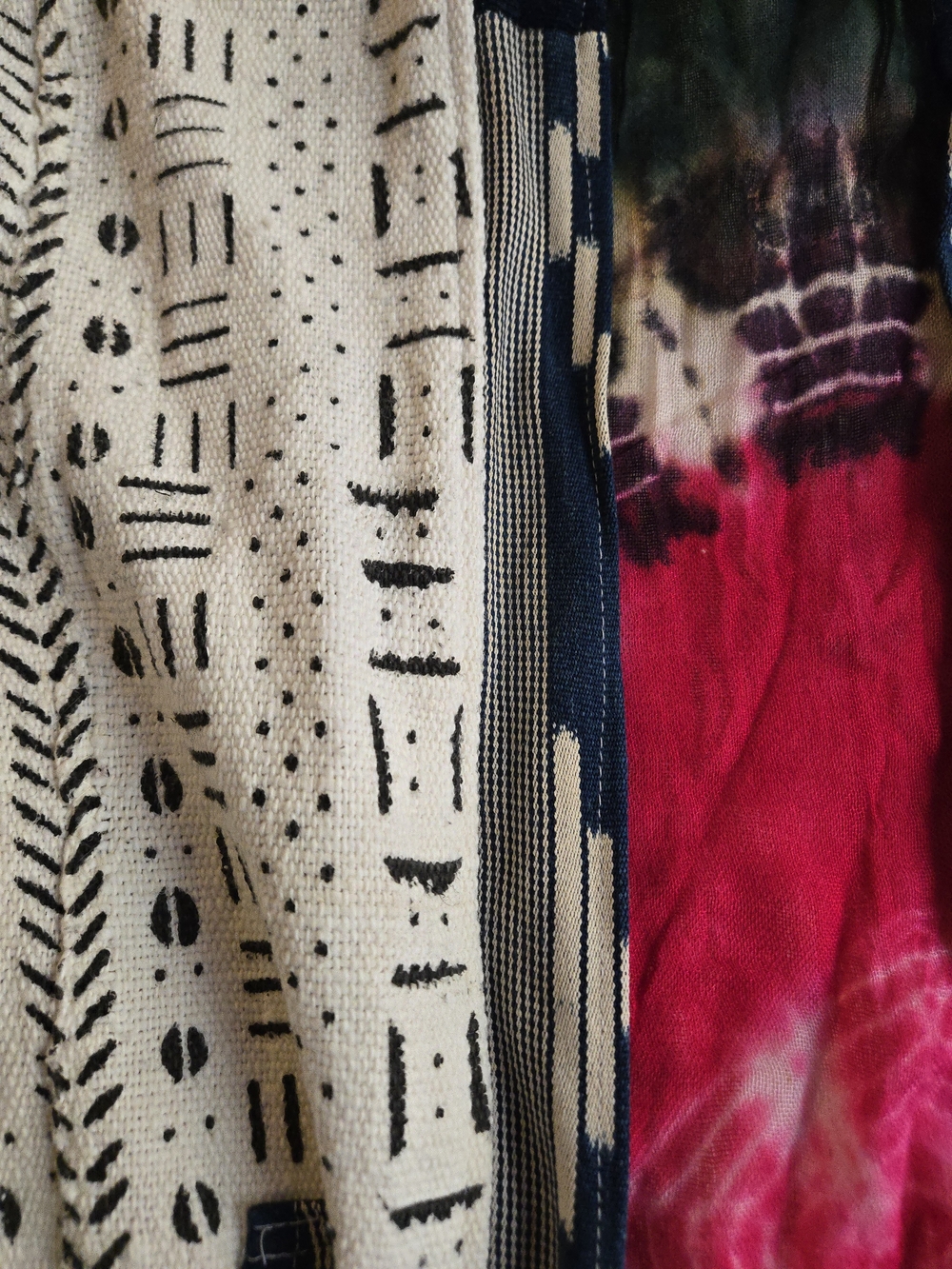Open-Front Mudcloth Indigo Jacket in Navy & Cream Festival Bohemian HAL3 - Picture 9 of 11